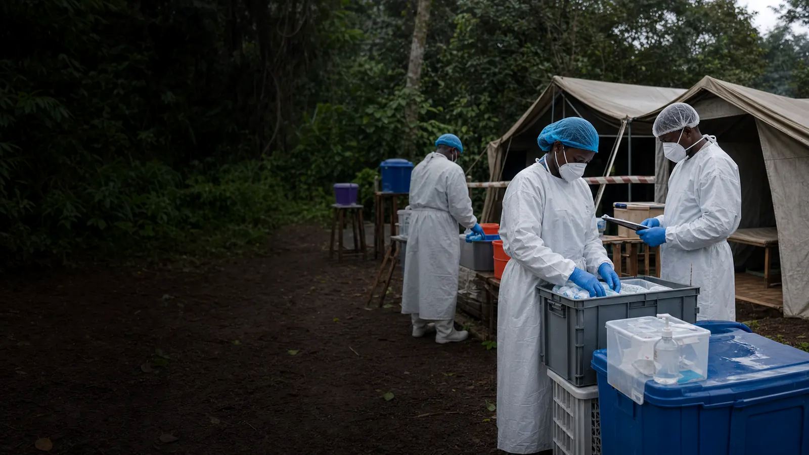 Health workers prepare supplies for an Ebola response in eastern Democratic Republic of the Congo
